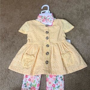 Little Lass Yellow Eyelet Top with Floral Leggings